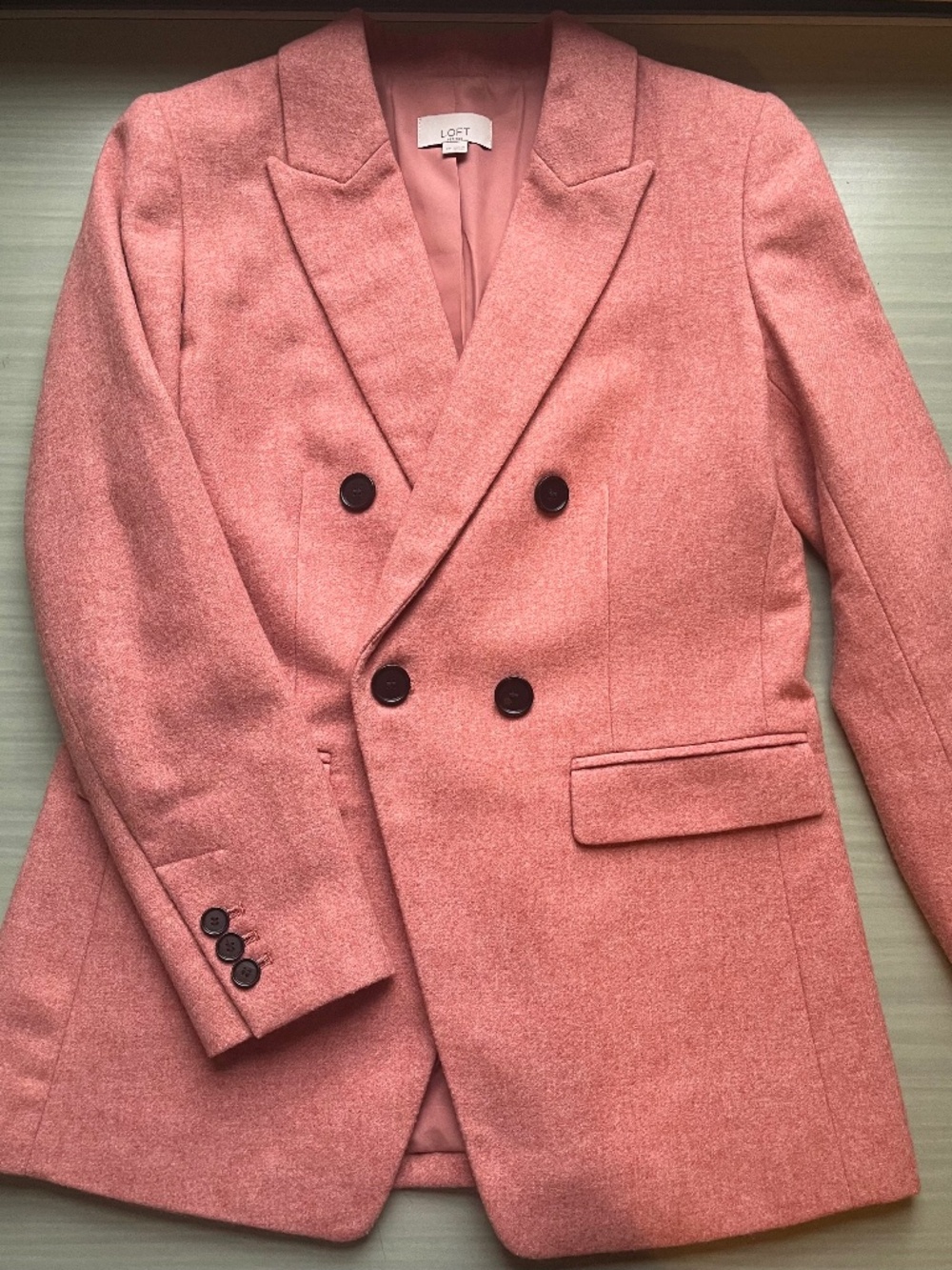 LOFT Salmon Pink Wool Double Breasted Blazer